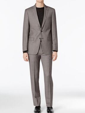 Calvin Klein Extreme Slim Fit 100% Wool Gray Modern 2 Piece Men's Suit Size 44L